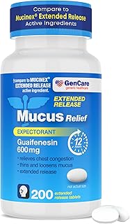 GenCare - Mucus Relief Guaifenesin 600mg (200 Tablets) Mucus Relief Expectorant for Congestion & Cough - Extended Release Tablets for Immediate & Lasting Relief