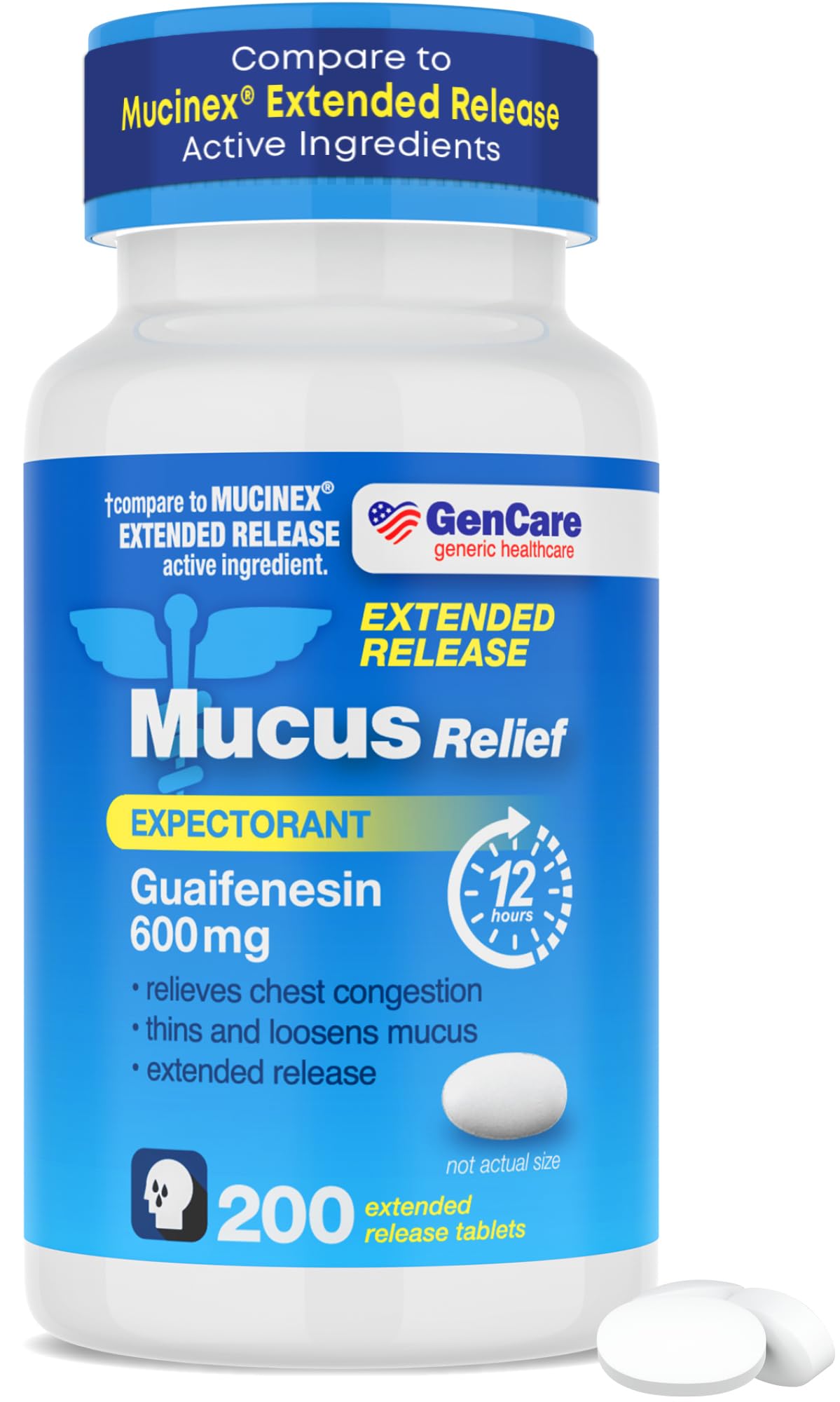 Mucus Relief Guaifenesin 600mg (200 Tablets) Mucus Relief Expectorant for Congestion & Cough - Extended Release Tablets for Immediate & Lasting Relief
