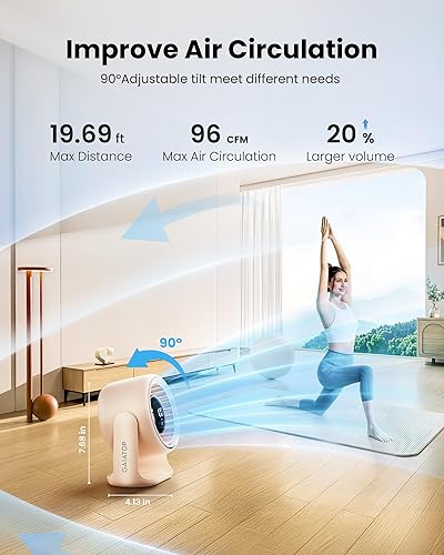 Miniatura 9 de Gaiatop Ventilador de Escritorio con Control Táctil, Batería de 4000 mAh, Ventilador de Dormitorio Ultra Silencioso de 5 Velocidades con Pantalla