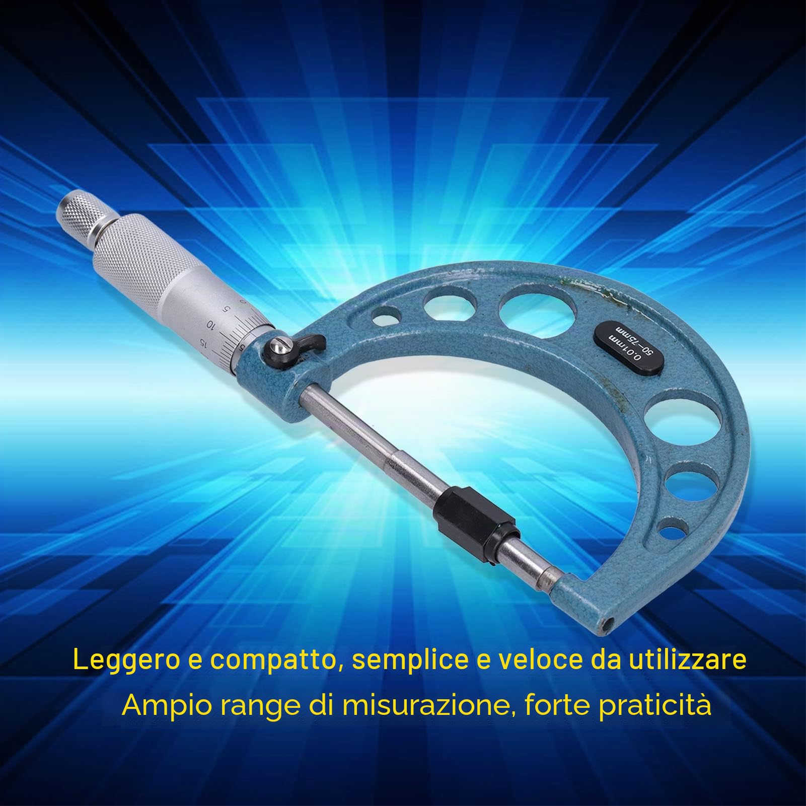 Micrometro Esterno, Micrometro di Spessore Strumento di Misurazione dello Spessore Ad Alta Precisione in Acciaio Inossidabile con Chiave 0,01 Mm (50-75 mm)