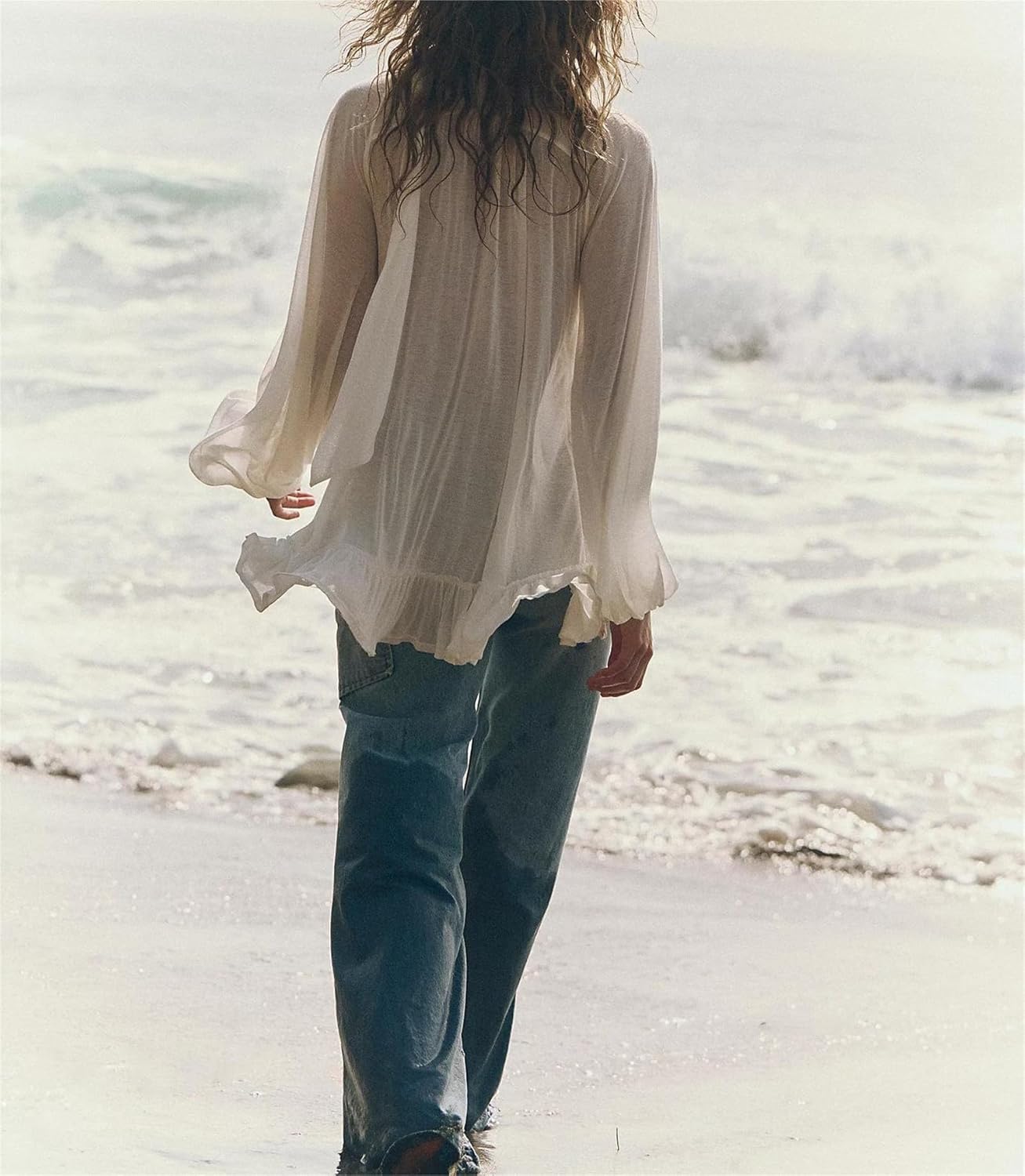 Women Sheer Loose Top Y2k V Neck Solid Color Poncho Tops Fairy Grunge Bat Sleeve Mesh Oversized Poncho Blouses - Image 6