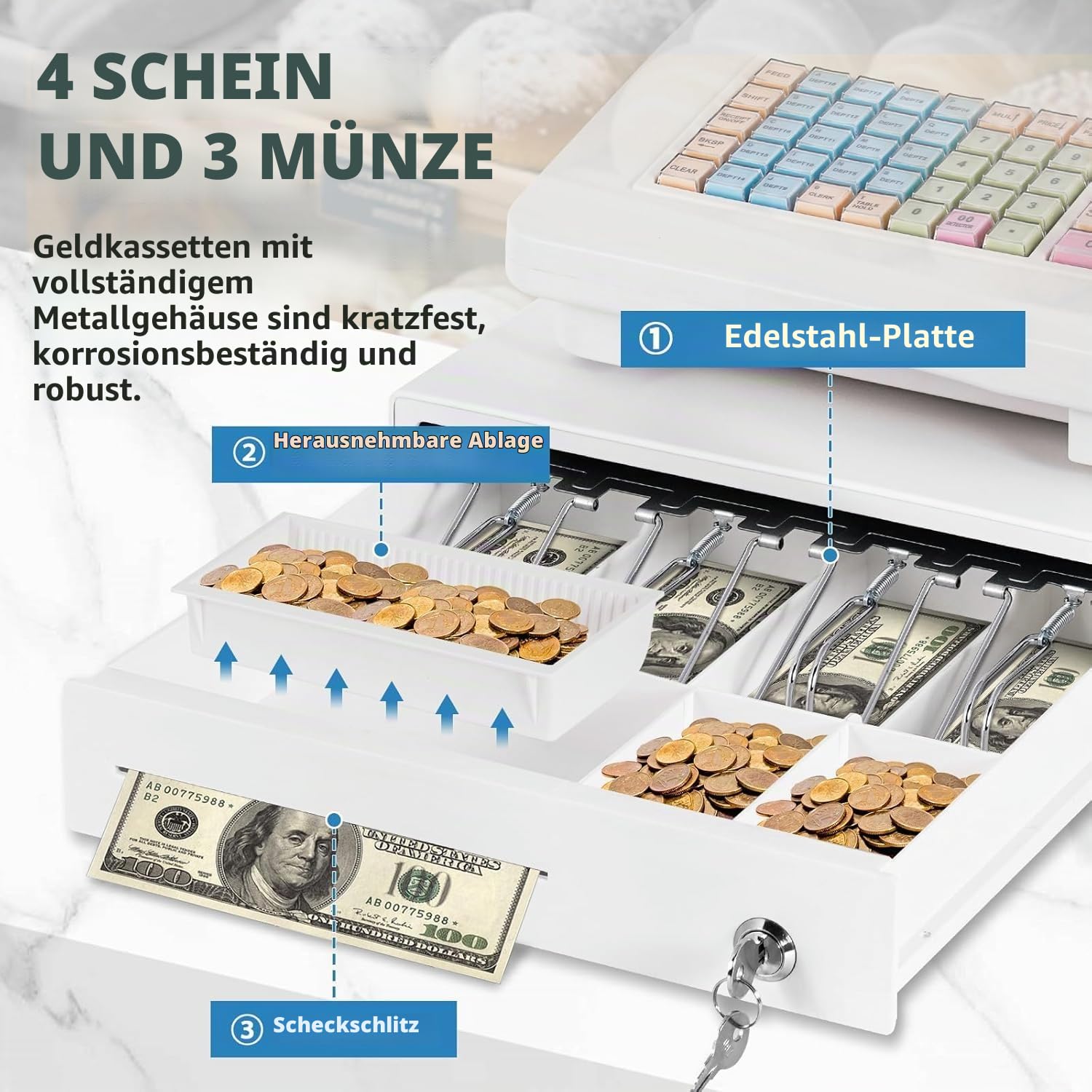 MABAOHENG Elektronische Registrierkasse mit 58 mm Thermodruck Kasse für den Handel mit LED Kundenanzeige Smart-Kassensystem Einzelhandel mit Kassenschublade für Gastronomie/Einzelhandel (English)