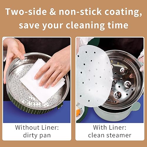 Miniatura 5 de CONIE Revestimientos de papel de vapor de 12 pulgadas, papel pergamino perforado para freidora de aire, cesta de vapor 100 cts