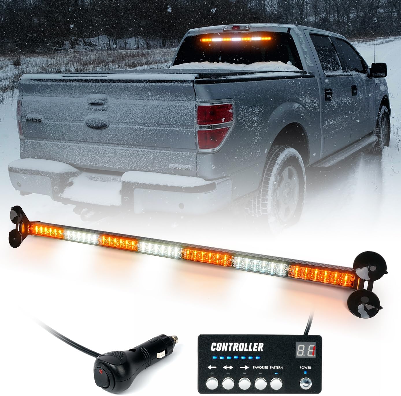 LUMENIX 31 Inch LED Traffic Advisor Strobe Lights Bar for Trucks Vehicles Windshield Window Flashing Warning Directional Emergency Lightbar w/Controller Construction Safety Light - White Amber