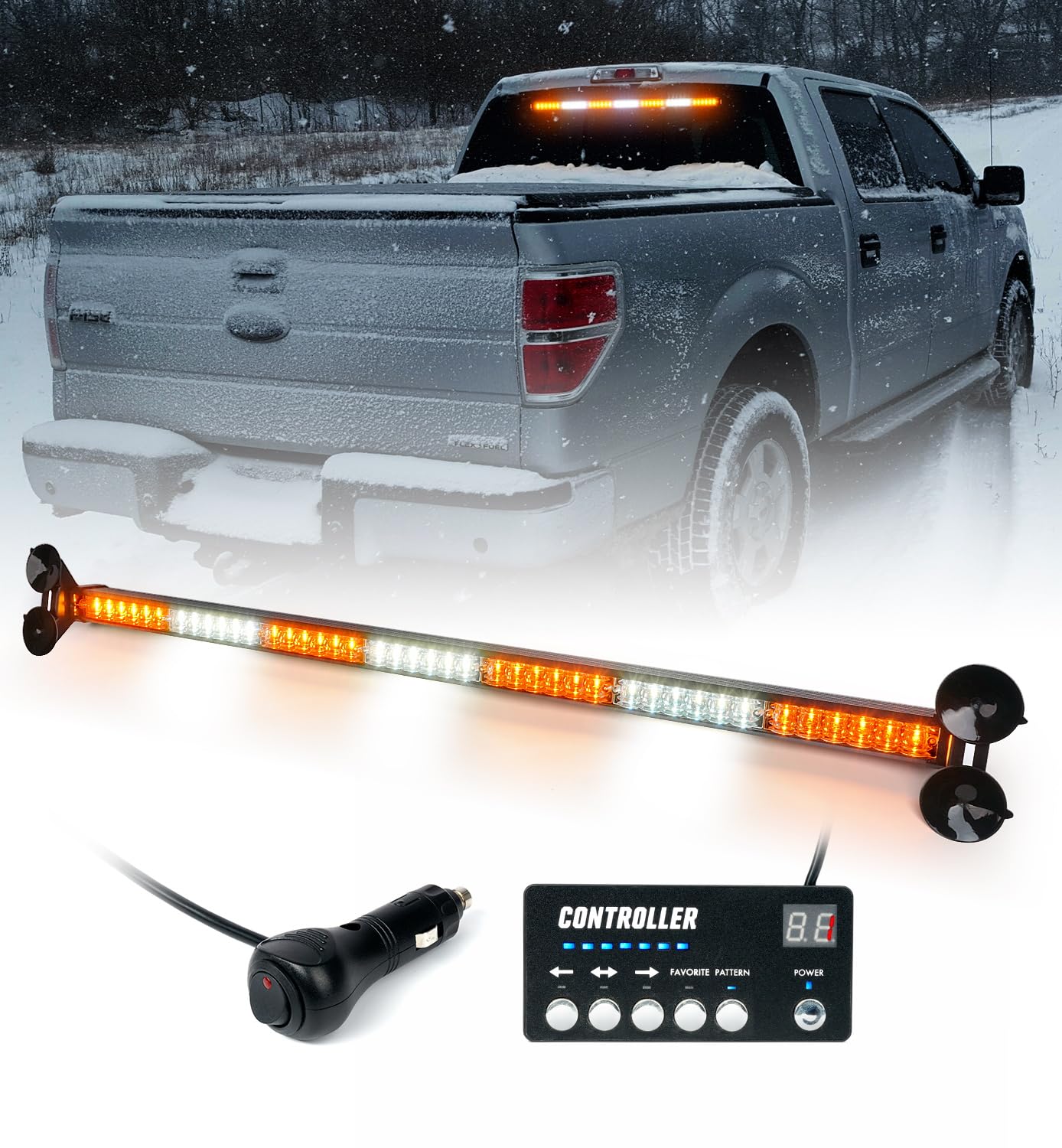 LUMENIX 31 Inch LED Traffic Advisor Strobe Light Bar w/Controller Rear Windshield Window Flashing Warning Directional Emergency Lightbar for Construction Snow Plow Vehicles Work Trucks- Amber White