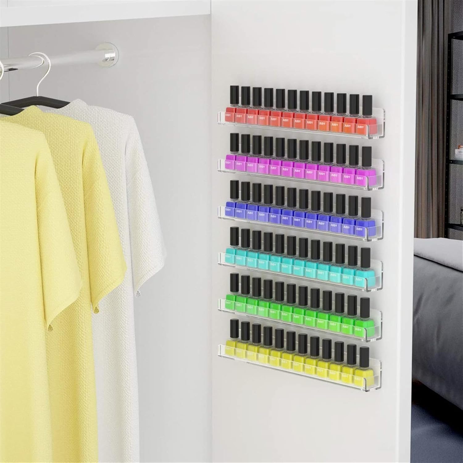 Nail Polish Display Rack, Wall Mounted Clear Acrylic Essential Oil Beauty Magazine Layered Storage Racks (Size : 6PCS)