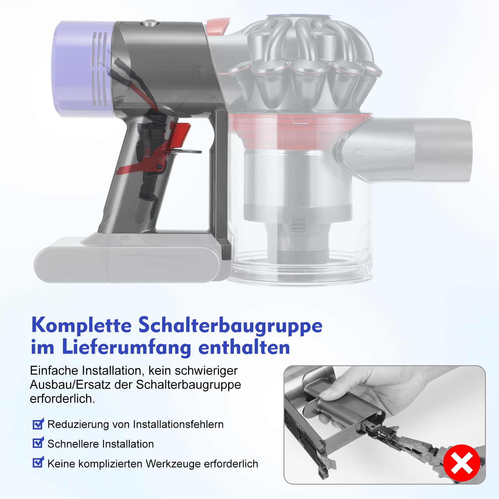 V8 Gehäuse mit Hauptkörper-Montage für Dyson V8 E-Version Akkus Ersatzteile