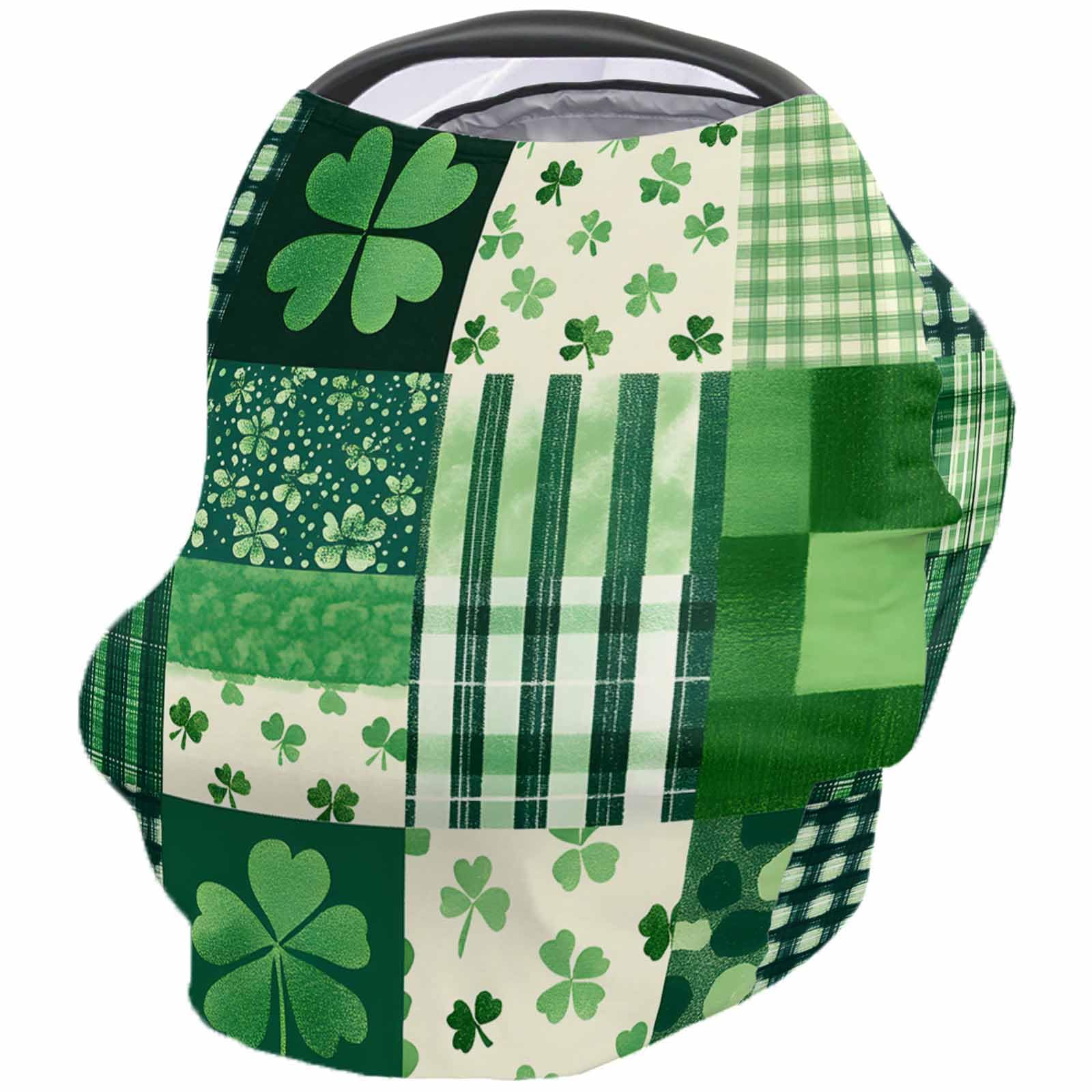 Nursing Cover for Breastfeeding Scarf, Shamrocks Green Plaid St. Patrick's Day Vintage Baby Car Covers Super Soft Multi Use for Canopy Shopping Cart Cover Blanket Stroller Cover