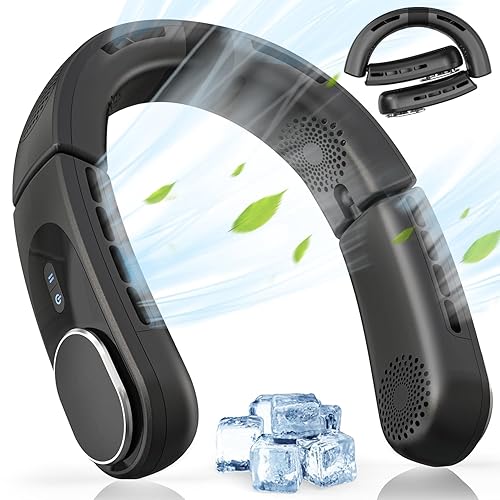 aimdty ChillGo Bladeless Neck Fan - 5200mAh Personal Portable Fan - Neck Air Conditioner - Cooling Wearable Fan Rechargeable - MAX 12Hrs, 4 Motors, Foldable - Great Gifts for Men Women - Black - Black