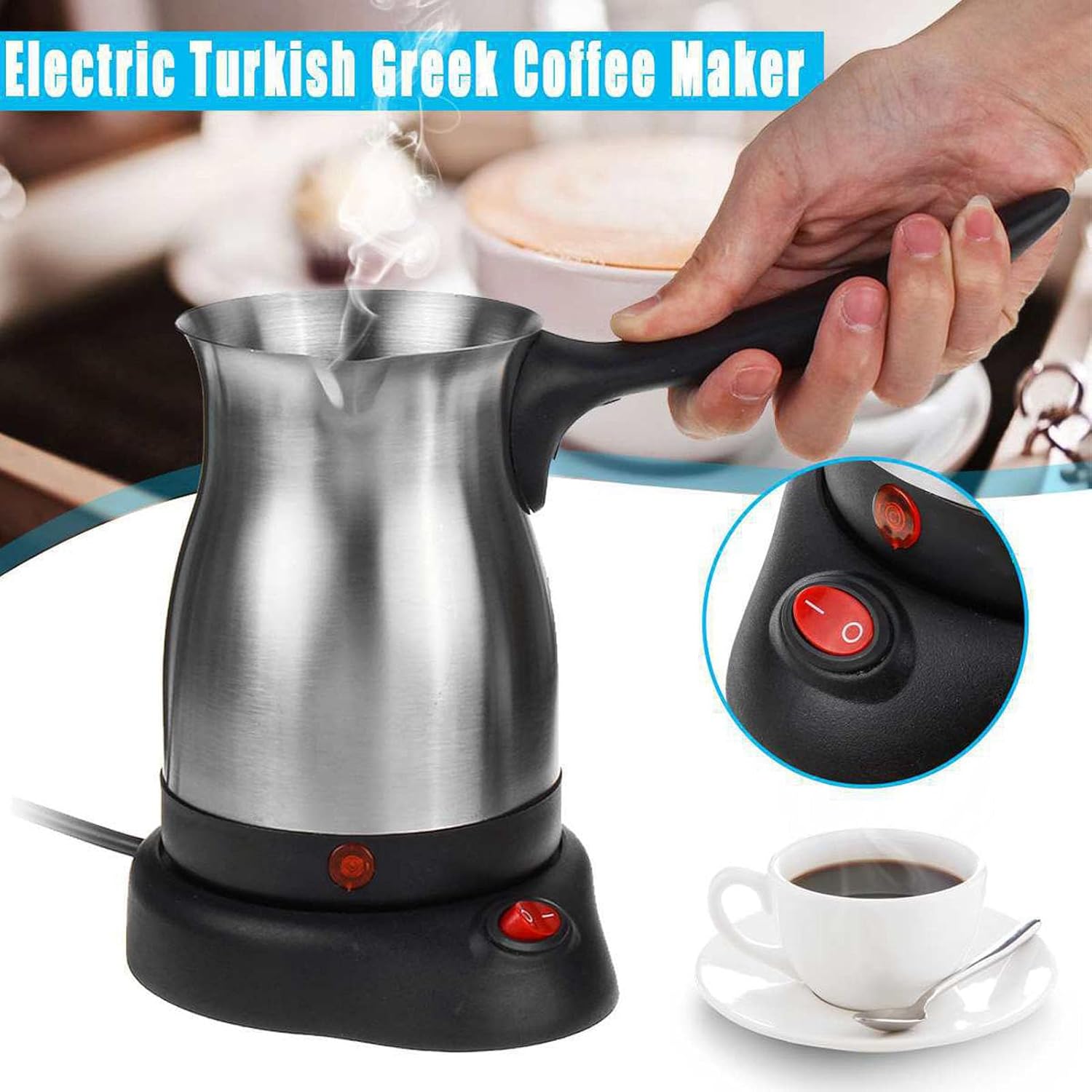 Electric Turkish Coffee Maker, 600ml Even Heating Tea Maker Kettle, 600W Dual Electric Pot with Anti Scald Handle, for Home Travel