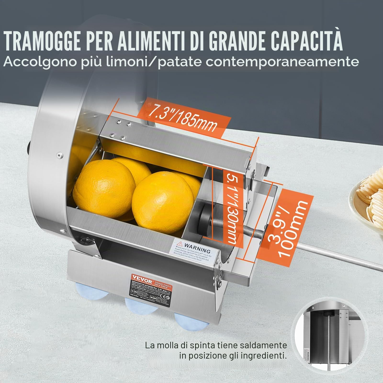 VEVOR Affettatrice Manuale per Frutta e Verdura, Affettatrice Commerciale Spessore 0-0,5"/0-12 mm, Affettatrice per Alimenti in Acciaio Inox per Patate, Cetrioli, Limone, Pomodoro
