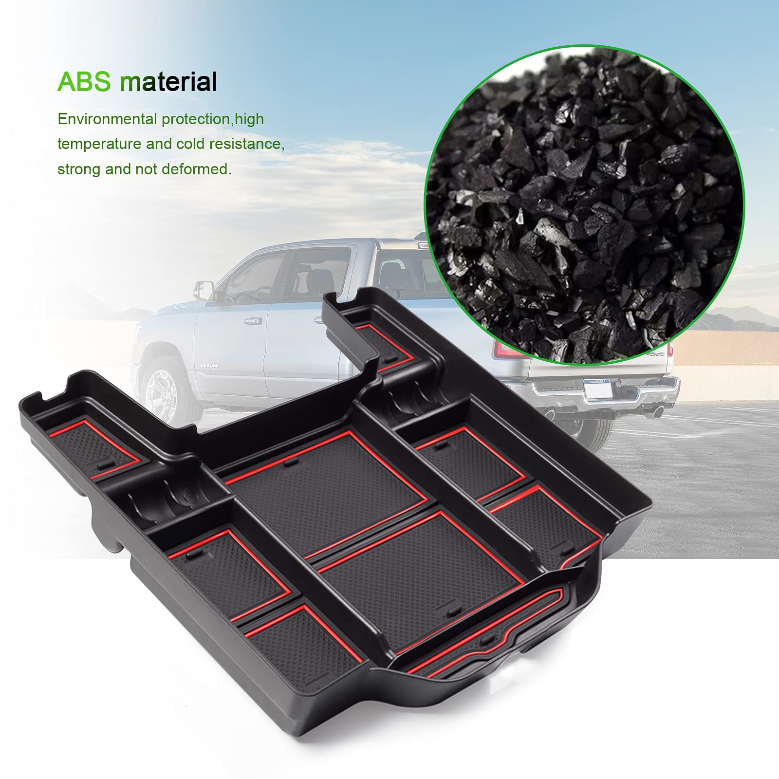 YEE PIN Aufbewahrungsbox Dodge RAM 1500 mk5 2019-2022 2023 Mittelkonsole Organizer Tray Handschuhfach RAM 1500 Armlehne Organizer Zubehör Mit Rutschfestermatte