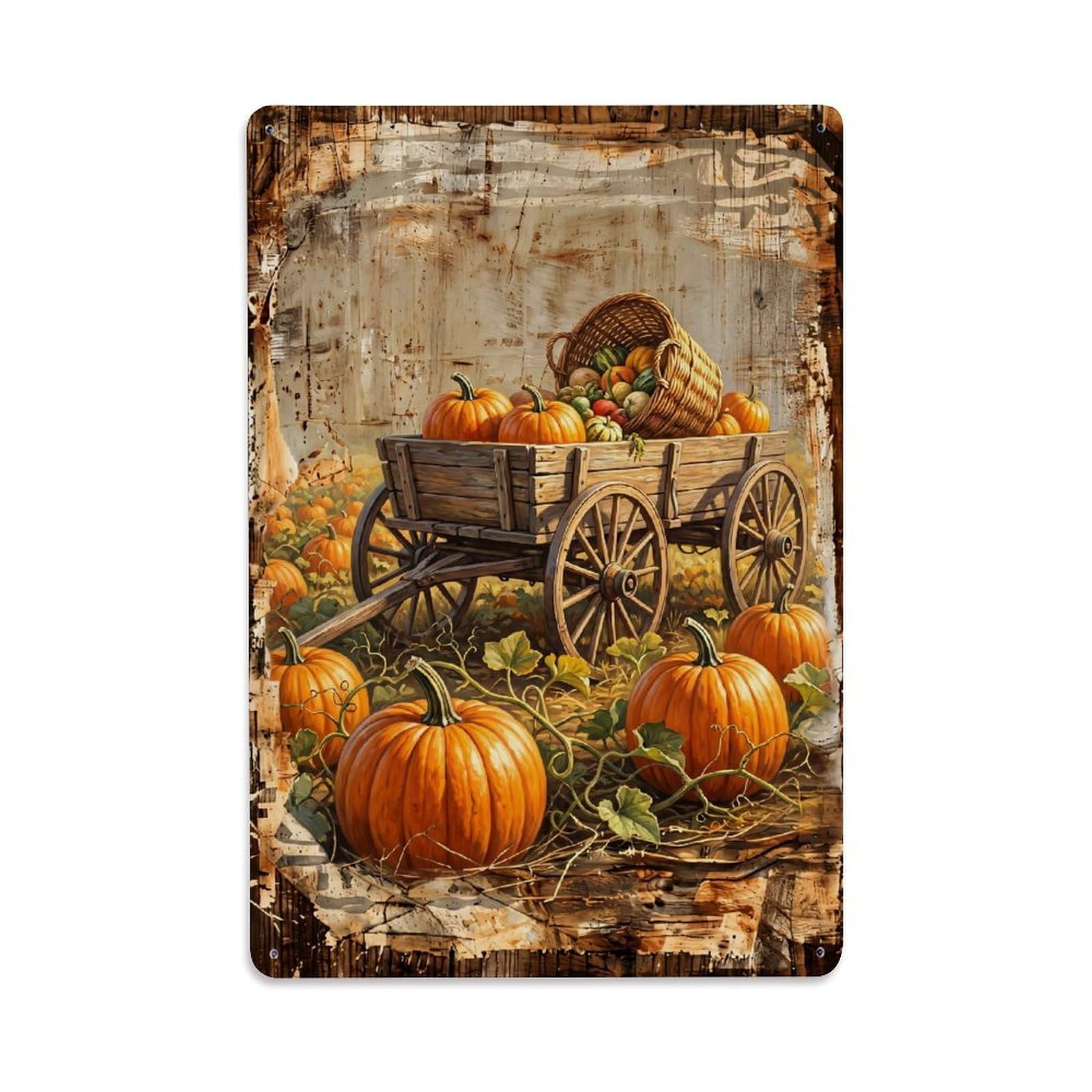 Pumpkin Field Harvest Orange Fruit Countryside Autumn Vintage Metal Tin Sign Plaque Wall Decor for Cafe, Club, Garden Metal Poster 8x12Inch