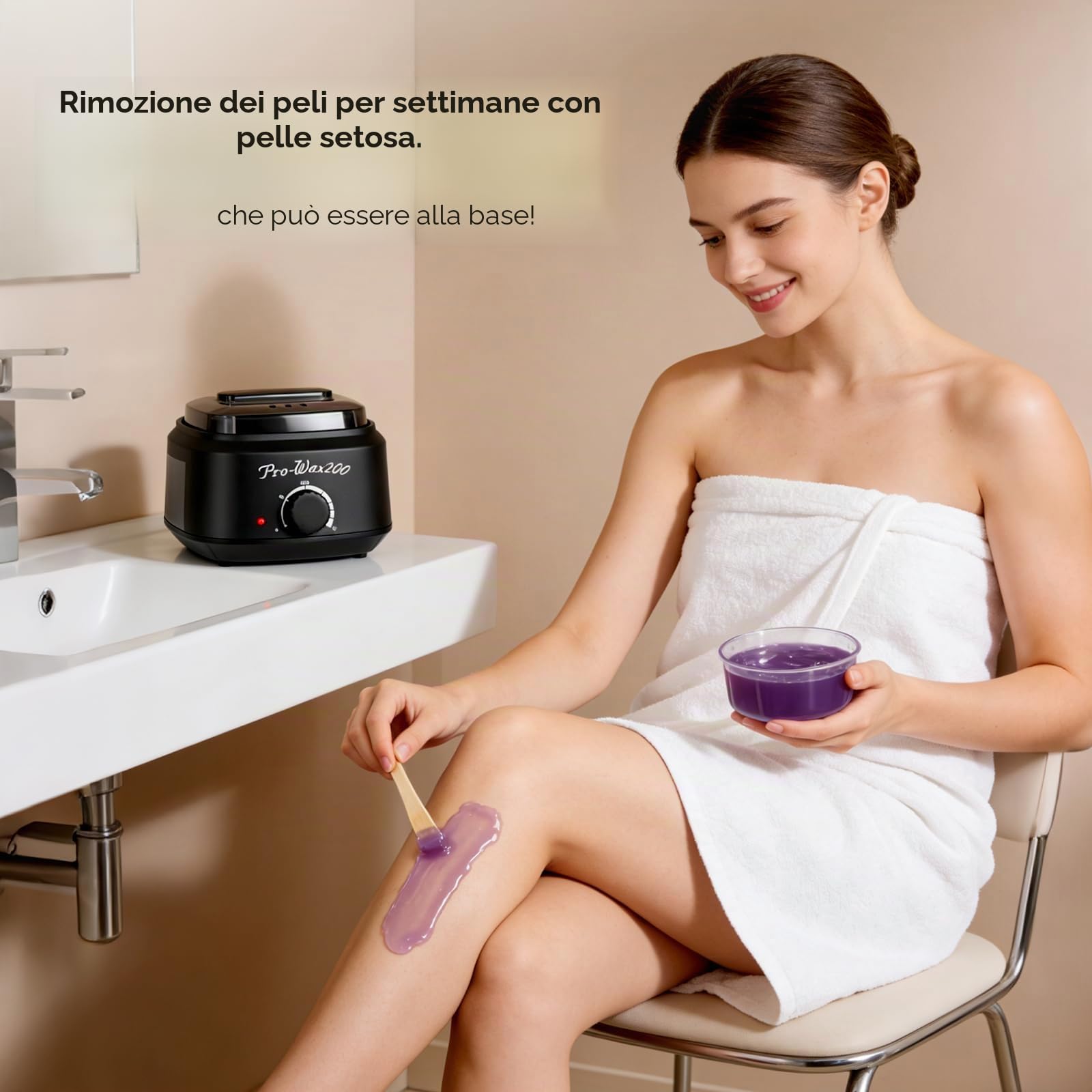 Scaldacera Kit Ceretta Brasiliana Professionale con 4 Barrette di Cera 100g, Wax Warmer per Depilazione Corpo Completo, Kit Depilazione con Ciotola in Silicone e Spatole Uomo Donna