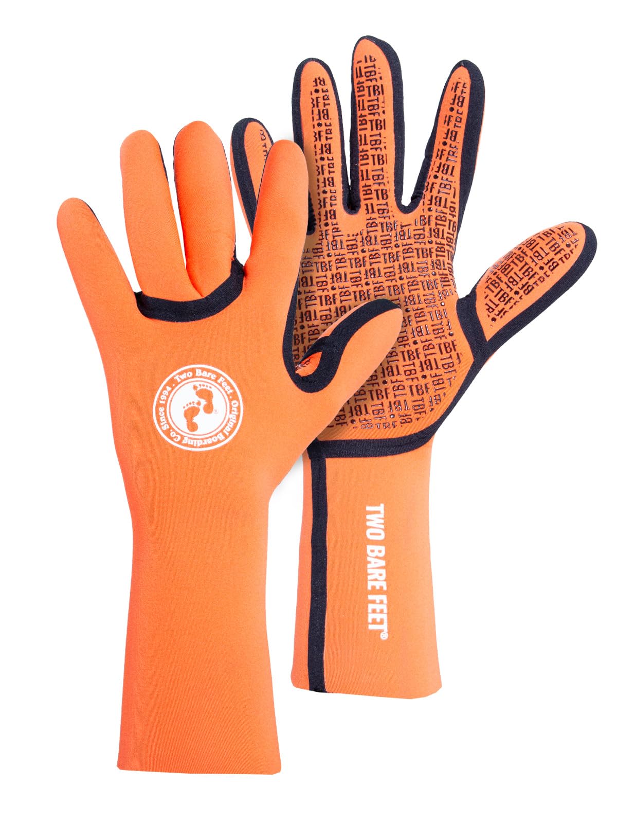 Two Bare Feet Adults 2.5mm Neoprene Wetsuit Gloves – Cold Water Swimming, Surf & Open Water Gloves – Thermal Insulated Winter Sea Swim, Triathlon & Watersports Gloves (Orange, S)