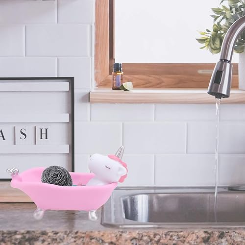 Miniatura 8 de PRETYZOOM Lindas cajas de jabón de plástico con diseño de unicornio para bañera, caja de jabón de dibujos animados para baño, hogar, color rosa