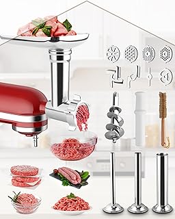 Meat Grinder Attachment for Kitchenaid, HOMGEN Metal Food Meat Grinder Attachment, Sausage Maker Stuffer, Meat Mincer Grinder with Grinding Blade & Plates for Kitchenaid Stand Mixers Accessories