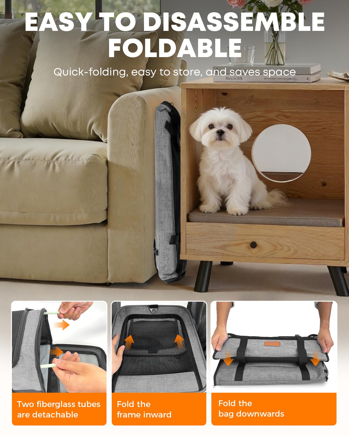 Large Cat Dog Carrier for Pet Up to 20 Lb - 20×13×13 in, Top & Side Entry, Foldable, Soft-Sided Pet Carrier with Ventilated Anti-Scratch Mesh & Car Seat Buckle for Car, Travel and Vet – Grey - image 8