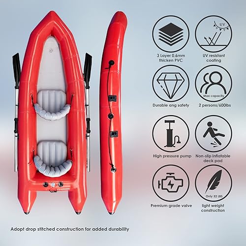 Miniatura 3 de Kayak inflable de turismo para 2 personas para adultos portátil de 9 pies balsa inflable deportiva kayak canoa con palas bomba de aire bolsa de