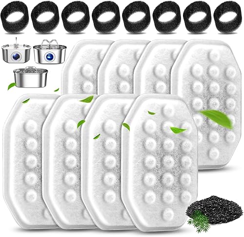 Paquete de 8 filtros de fuente de agua para gatos con 8 esponjas de prefiltro para fuente de agua de 3.2L108 onzas, repuesto de filtro de fuente de