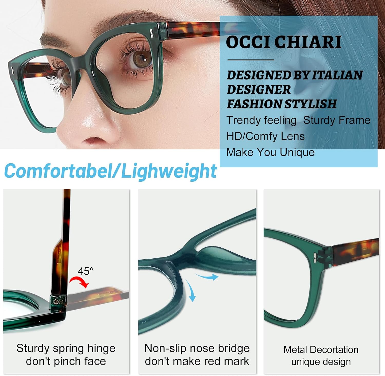 OCCI CHIARI Reading Glasses for Small Face Women Lightweight Readers - Image 4