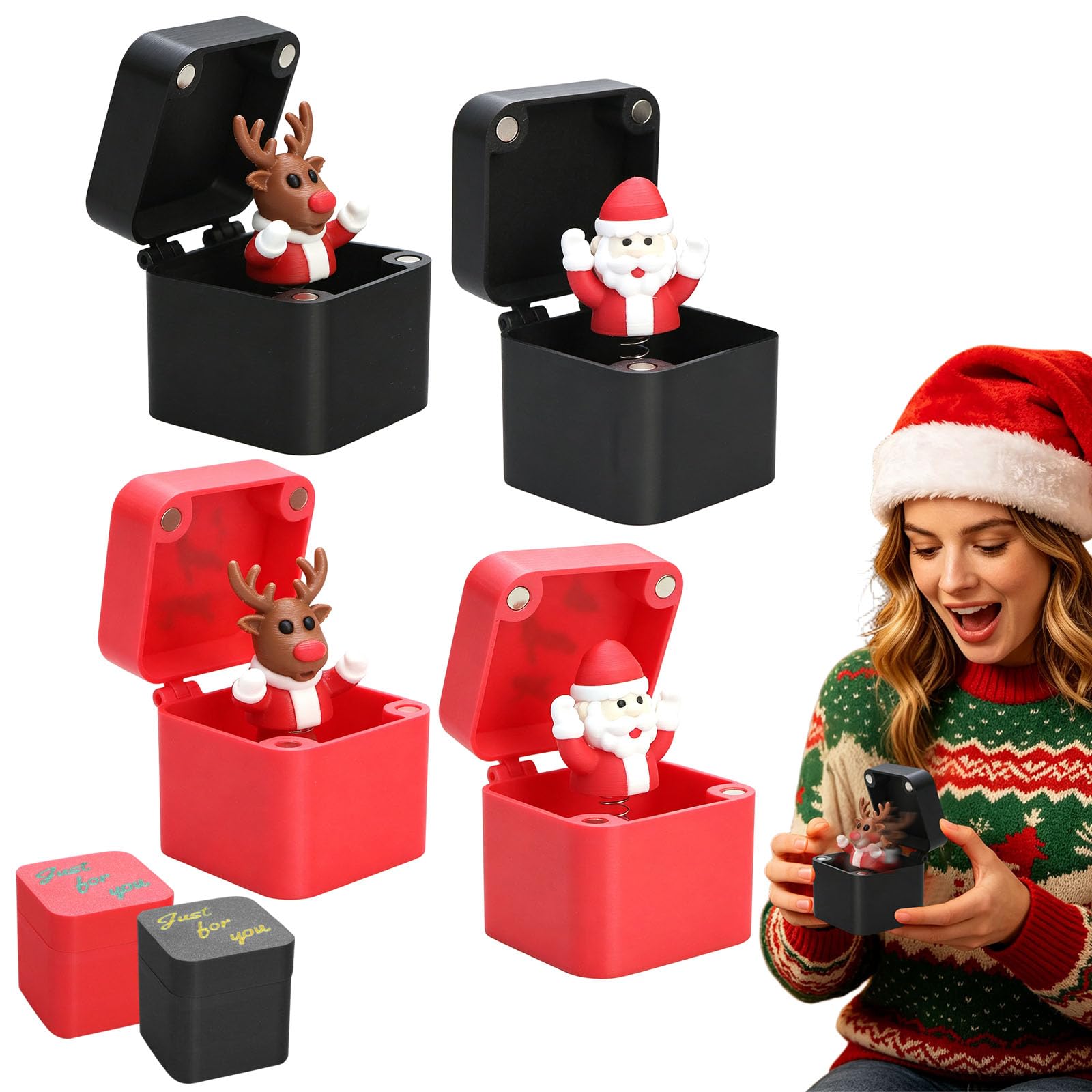 Weihnachts-Überraschungsbox, 3D-gedrucktes Pop-Up-Gag-Geschenk, 4 Stück