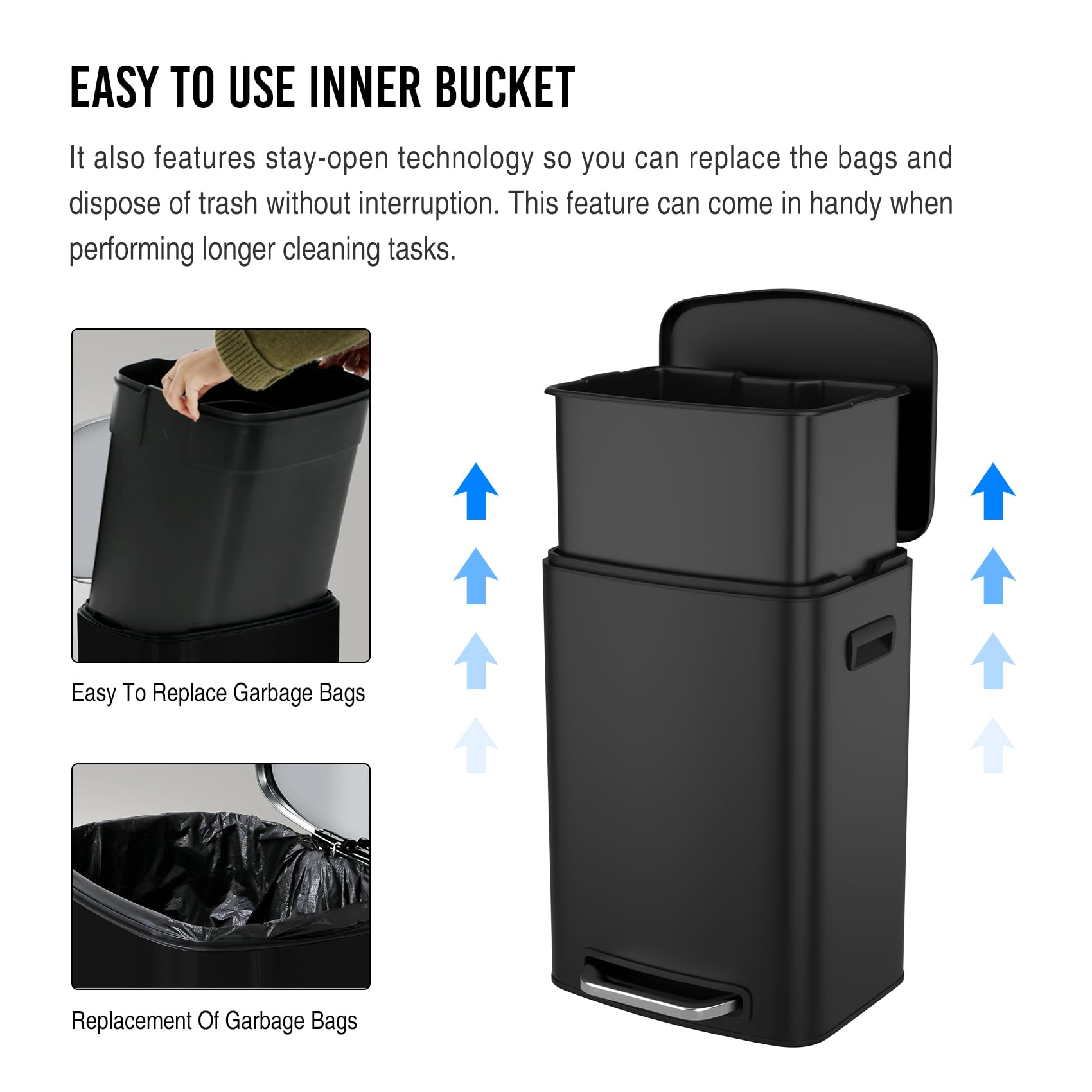Snapklik.com : Pouseayar 13 Gallon Stainless Steel Foot Pedal Trash Can