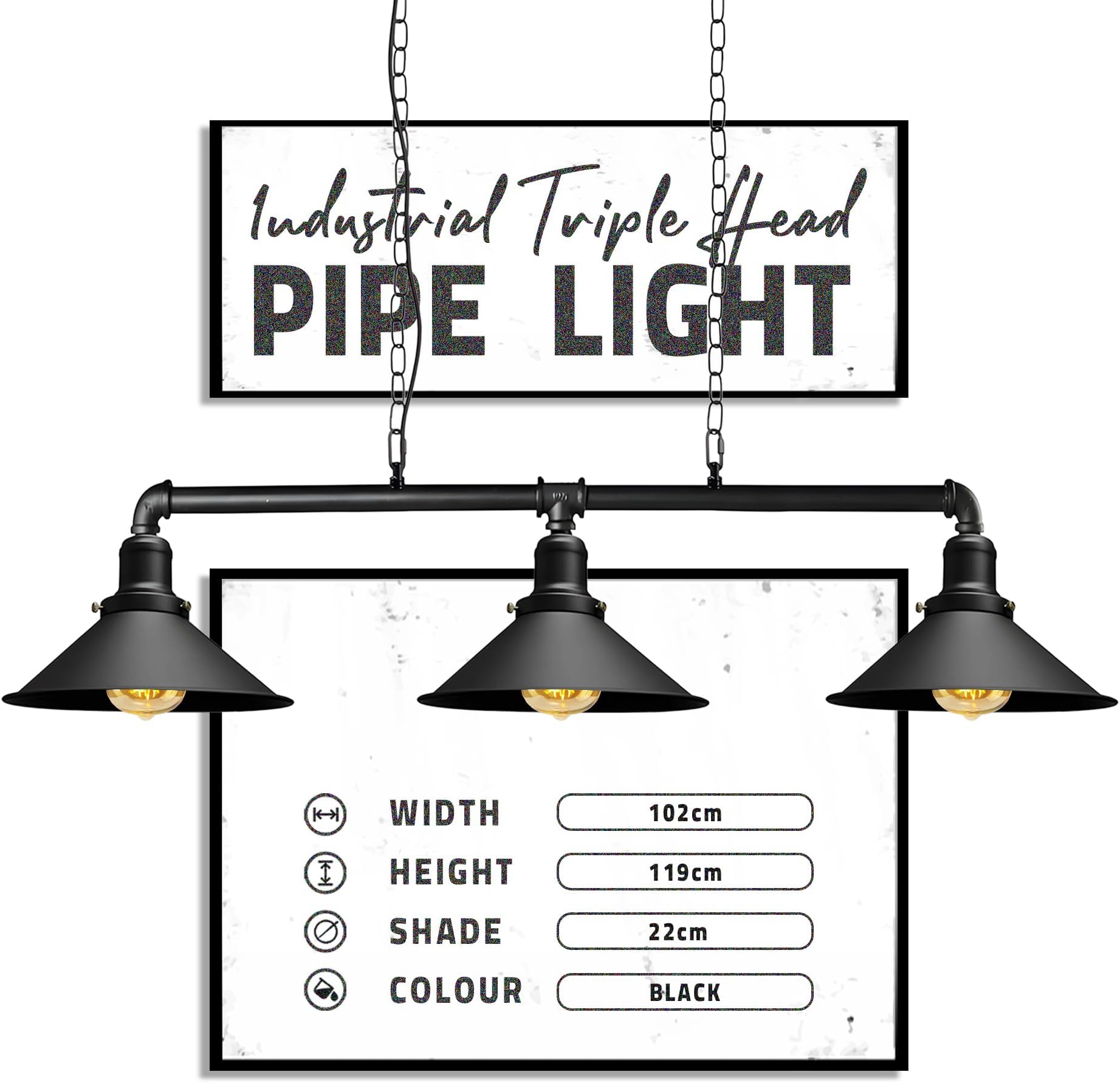 DC Voltage Retro Style Pewter, Black Steampunk Metal 3 Way Bar Over Table Water Pipe Style Ceiling Light Fitting Vintage Industrial Suspended Pendant Lamp for Living Room