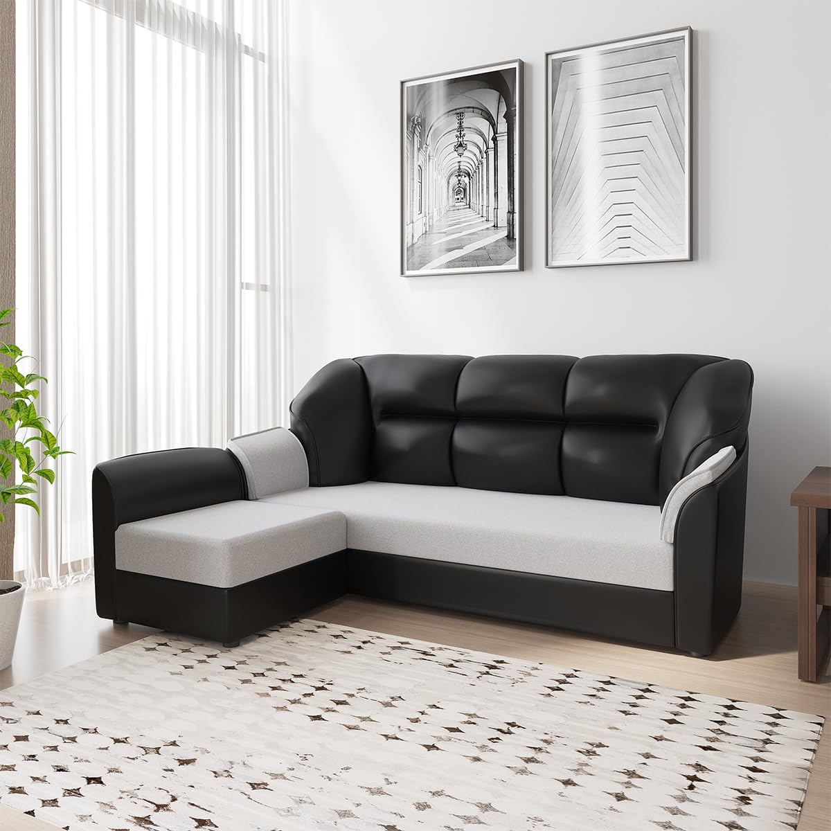 Cyrus Leatherette 4 Seater Sofa (Finish Color - Black Grey, DIY(Do-It-Yourself)) | 1 Year Warranty-image-2