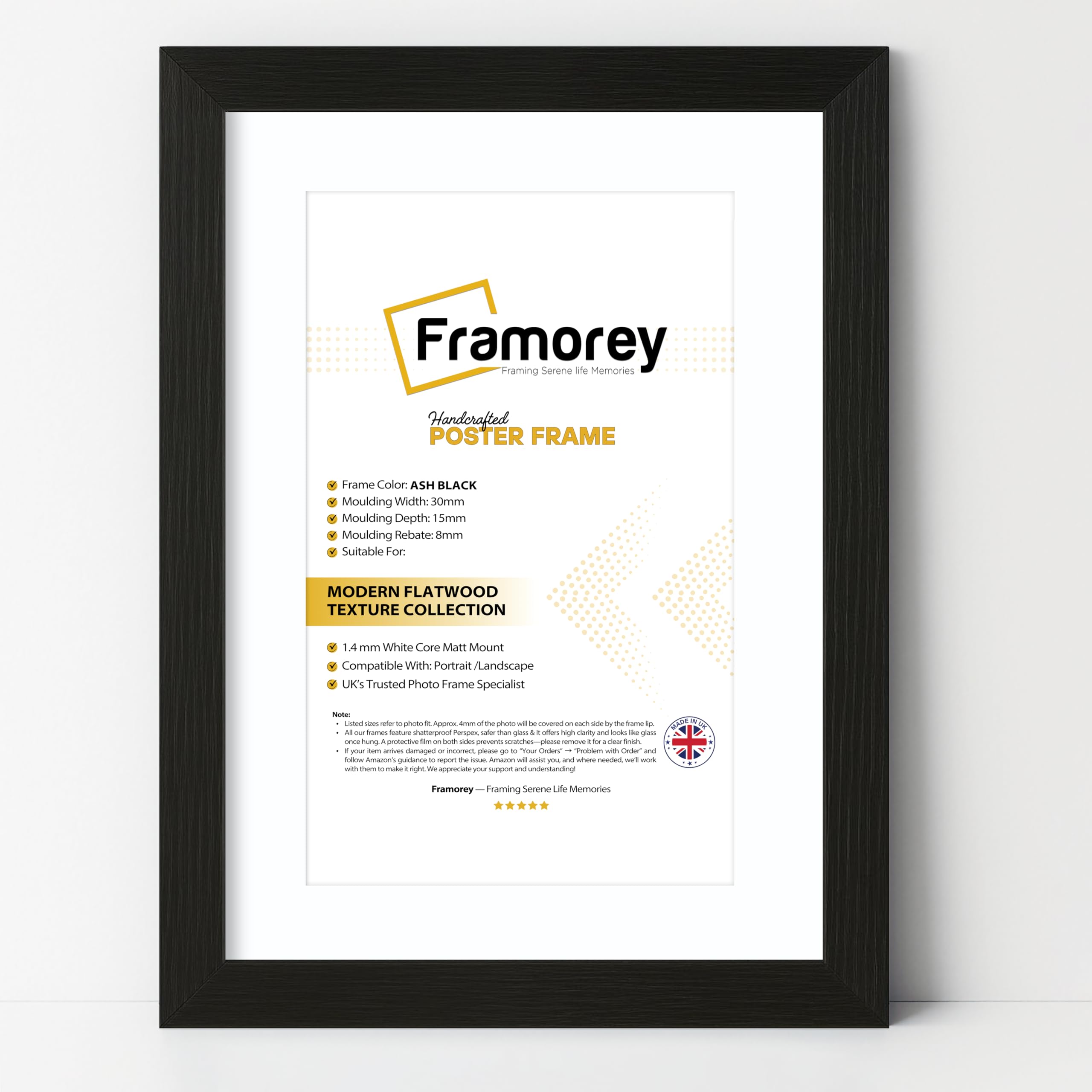 Framorey Framing Serene Life Memories Ash Black With White Mount Framorey Oxford Flat Wooden Effect Picture Frame, Ash Black 24X20 Size Photo Frame With 20X16 White Mount, Handmade Wall Art Poster Frame, Best Living Room Photo Frames