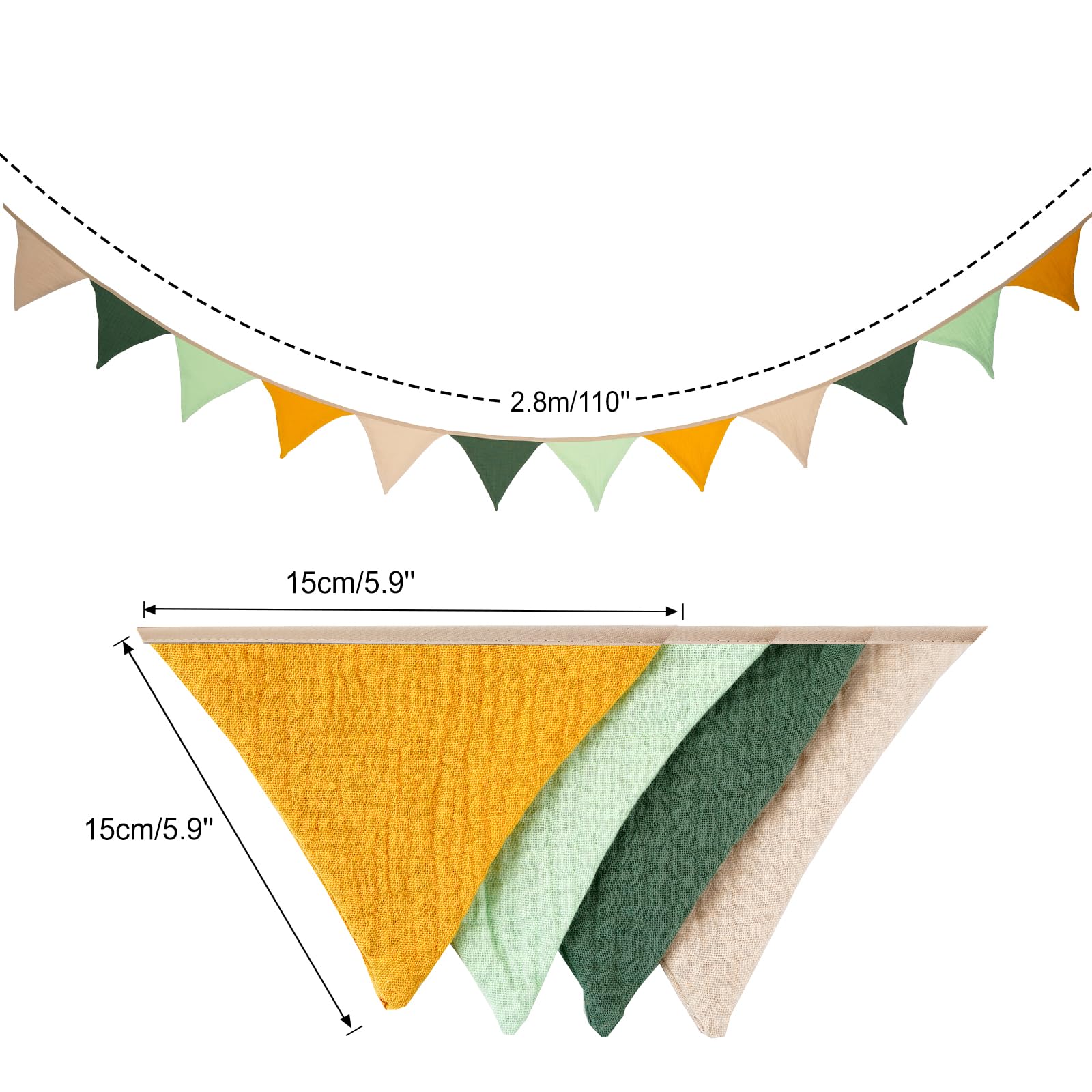 G2PLUS Muslin Fabric Bunting for Nursery: 12PCS Double Side Cloth Triangle Banner - Image 2