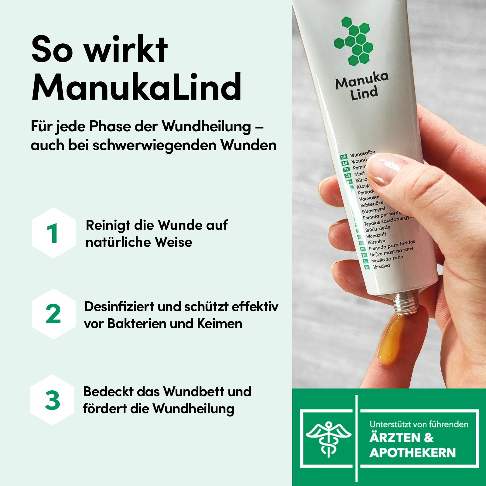 Wundheilsalbe (30g) - Natürlich wirksam mit Manuka-Honig MGO 514+ - Wund und Heilsalbe für alle Wundheilungsphasen - Zuhause und Unterwegs