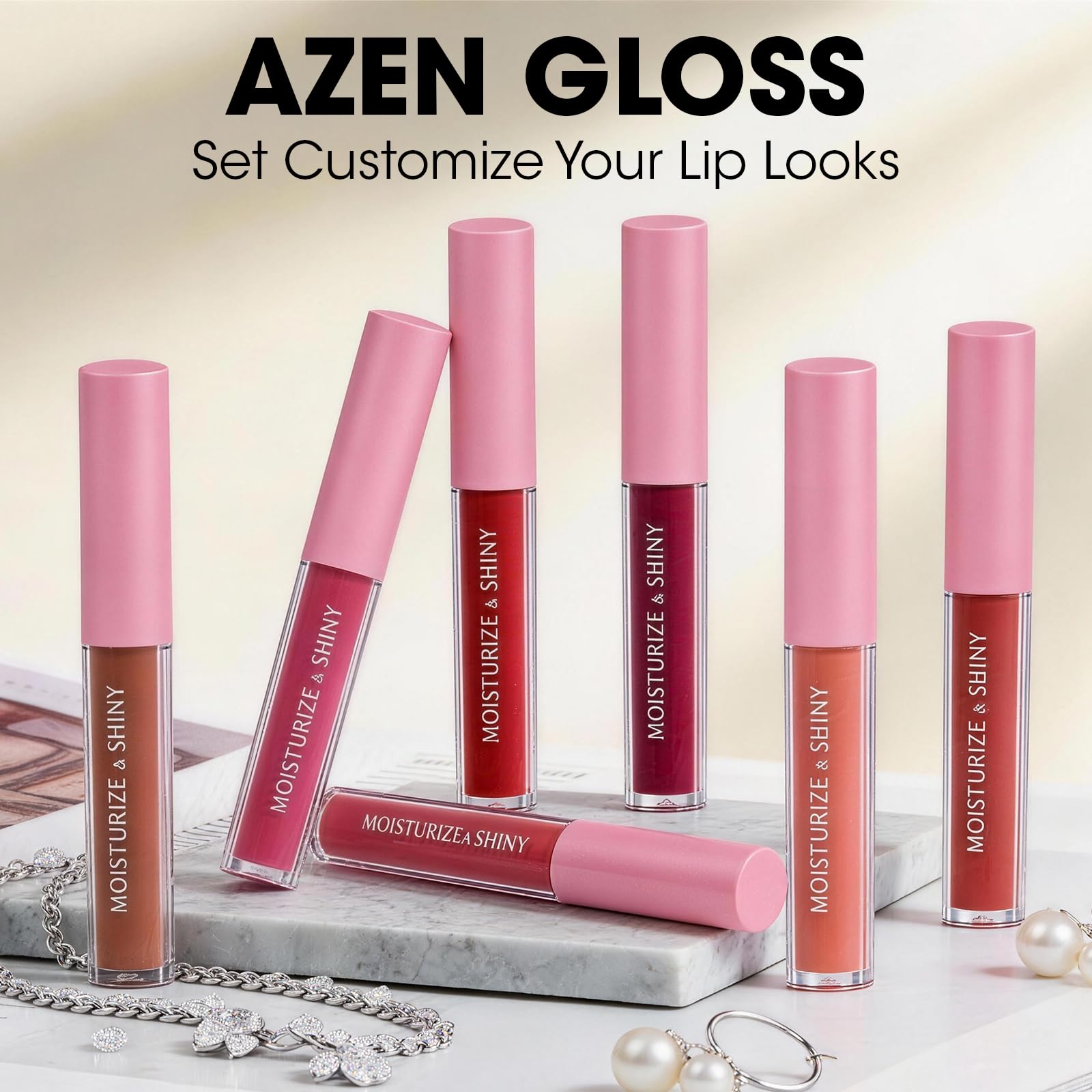 AZEN 30 Stück Lipgloss, Großpackung, schimmernder Lipgloss für Damen und Mädchen mit reichen verschiedenen Farben