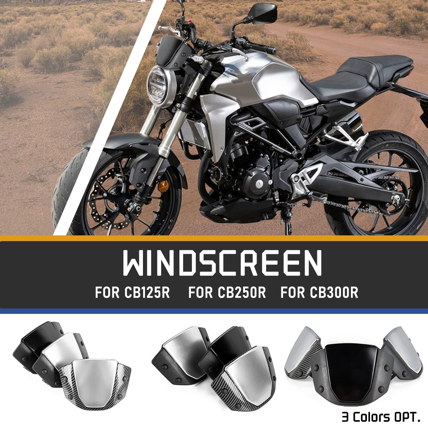 Carenado del alerón del Deflector del Viento del Flujo de Aire del Parabrisas de la Motocicleta para H-Onda CB125R CB 125 R CB-125-R CB250R CB300R CB-250-R CB 250 R CB 300 R 2018-2020 (Negro)