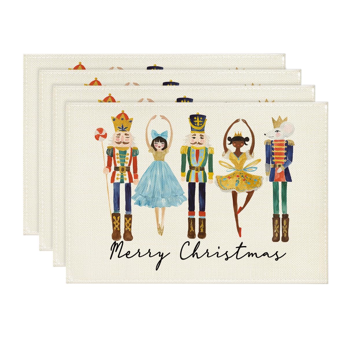 Artoid Mode Juego de 4 manteles individuales lavables de Navidad, diseño de cascanueces, decoración navideña, manteles individuales para cocina, mesa de comedor, fiestas y decoración, 30 x 45 cm