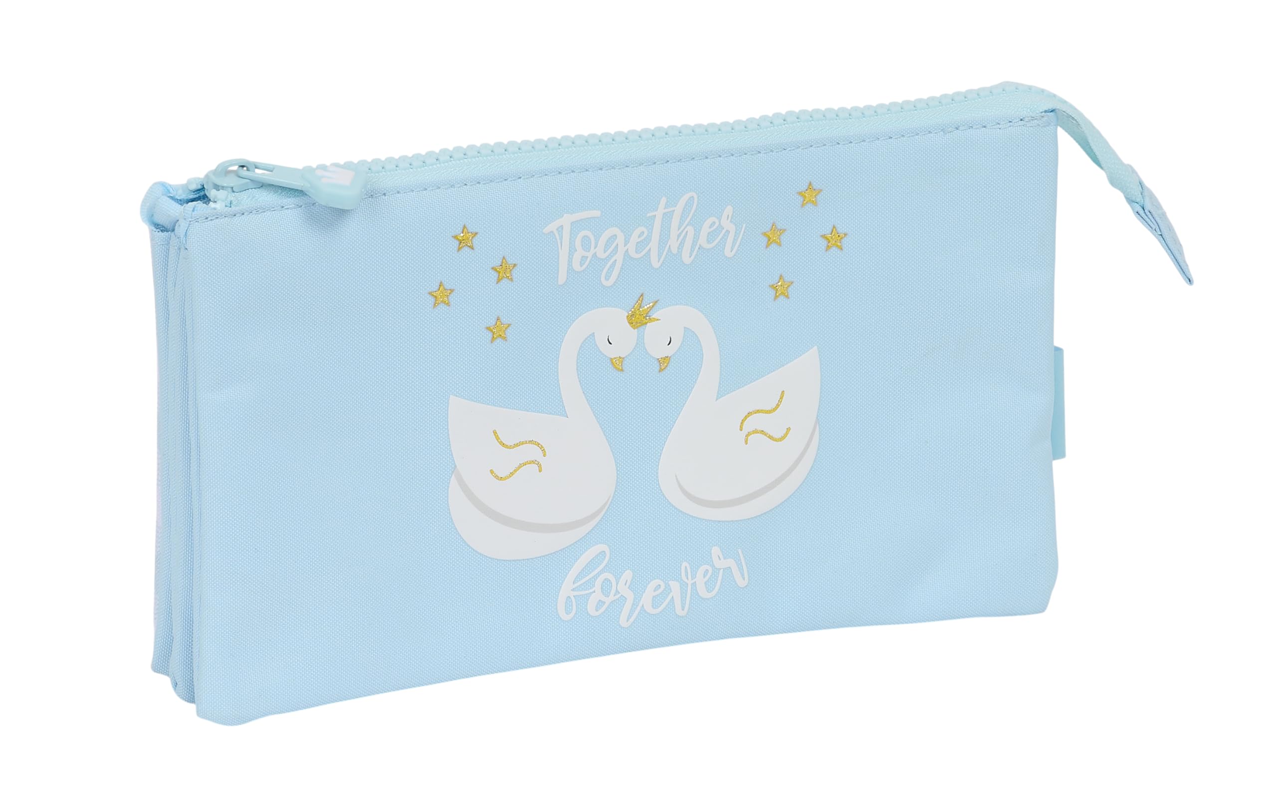 Glowlab Swans – Triple Pencil Case, Children's Pencil Case, Ideal for School-Aged Children, Comfortable and Versatile, Quality and Resistance, 22 x 3 x 12 cm, Light Blue, Light Blue, Estándar, Casual