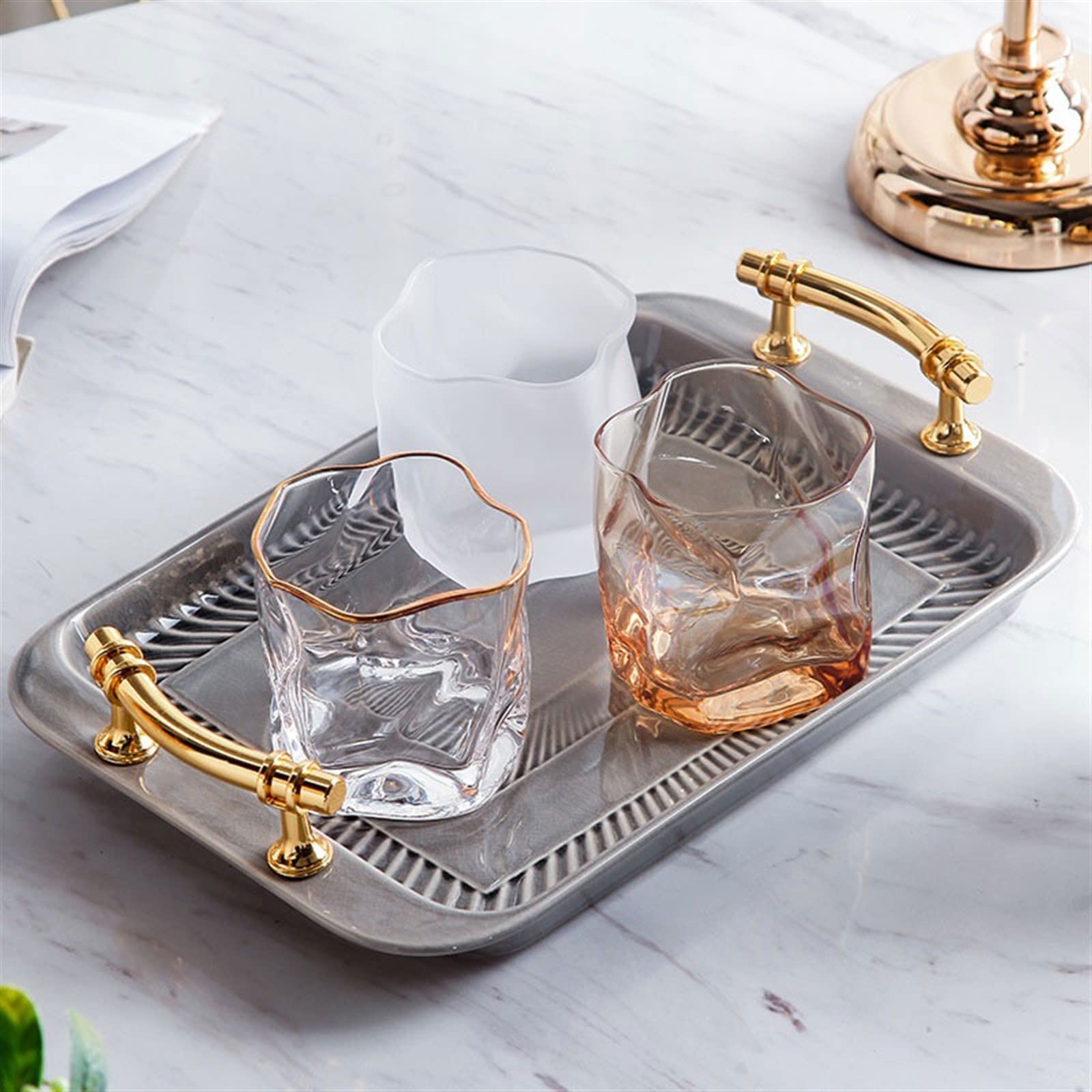 Decorativi esterni Modello creativo di crepe Vassoio portaoggetti in ceramica moderno semplice e di lusso Organizzatore da tavolo Vassoio for tazza da tè for snack per cena, tè, bar, tavolo