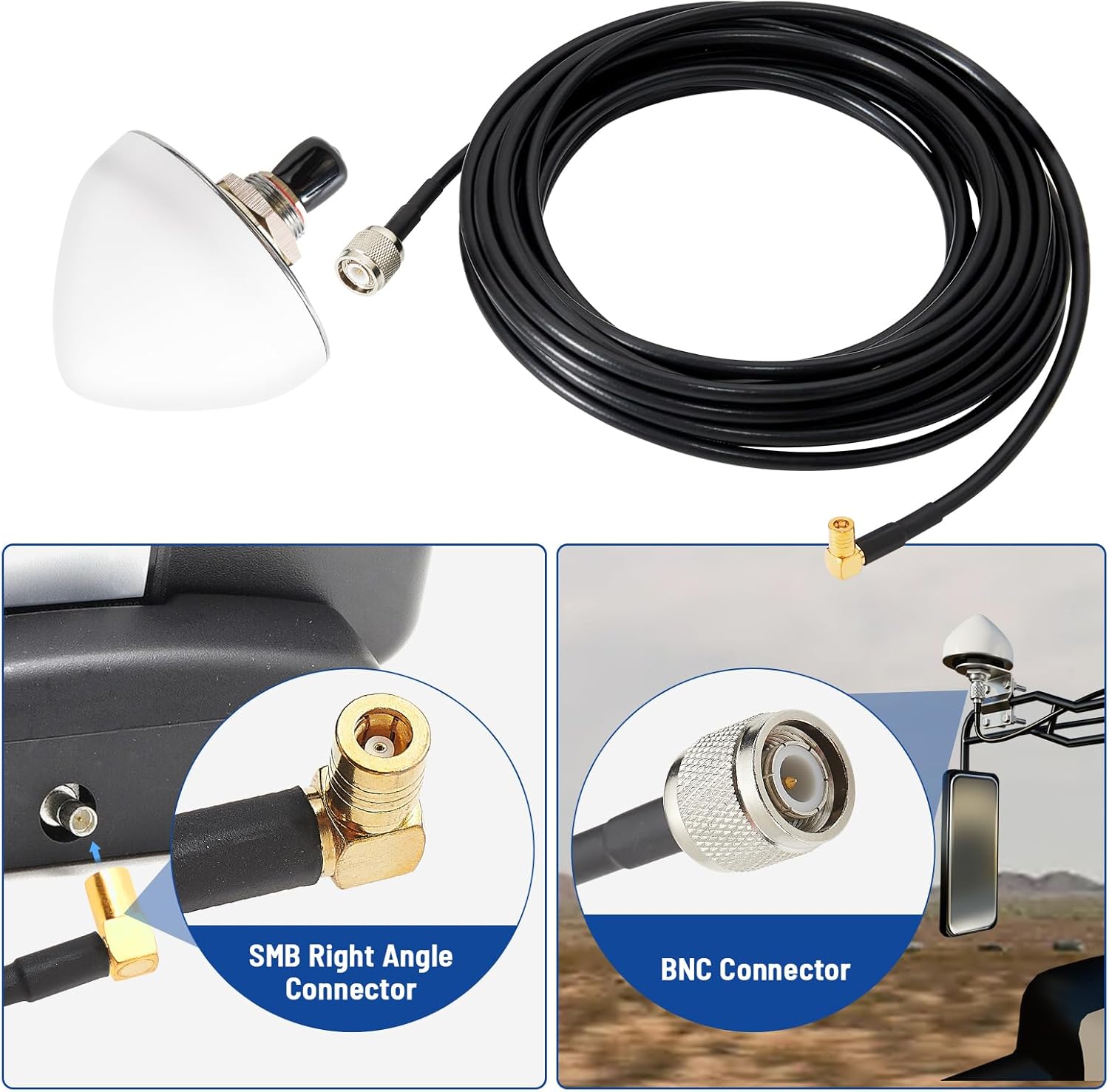 Anina Sirius XM Satellite Radio Antenna, Mirror Tubular Mount Aerial with SMB Connector 21ft Extension Wire for Semi Truck RV Trailer Car Vehicle, High Gain Sirius XM Stereo Receiver Tuner Antenna