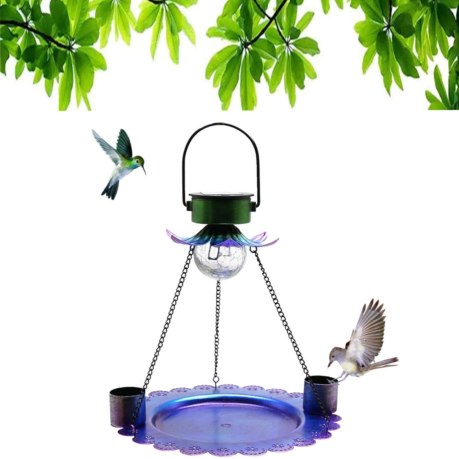 Comedero Para Pájaros Con Luz Solar – Colgante De Metal, Impermeable, Con Panel LED Y Batería Recargable De 600 MAh