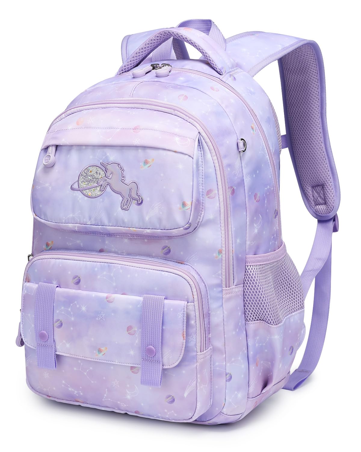 Amythe Mochilas Escolares Niñas, Mochila Colegio Casual Impermeable 6 7 8 10 años, Bonita Mochila de Unicornio para La Escuela y Los Viajes - Morado