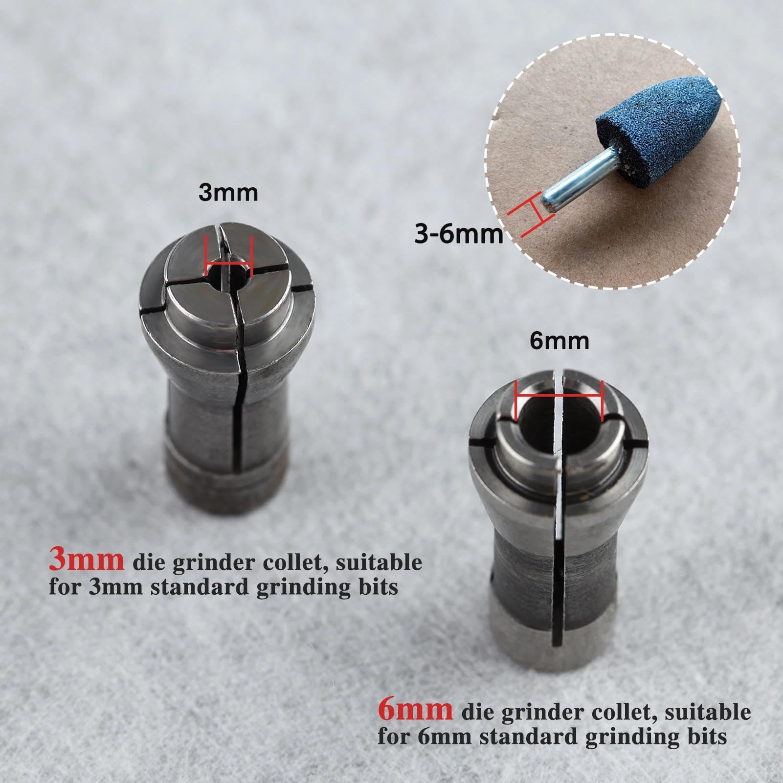 LEONTOOL Juego de 4 Piezas Pinzas para Amoladora Recta Adaptador de Pinza 3mm y 6mm 2 Piezas de 3mm y 2 Piezas de 6mm Accesorio para Grabador y Fresadora