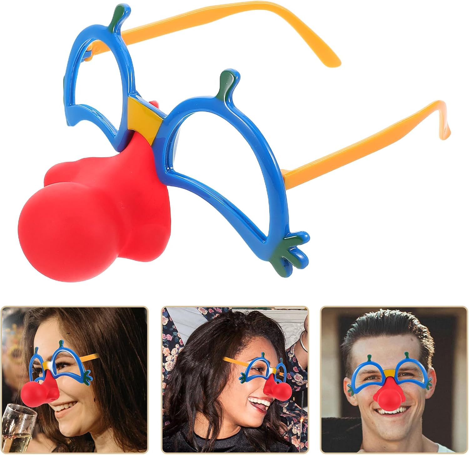 LUOZZY 3 Pcs Red Nose Clown Glasses Carnival Party Funny Eyewear Cosplay Decorative Prop for Festive Events and Costume Parties