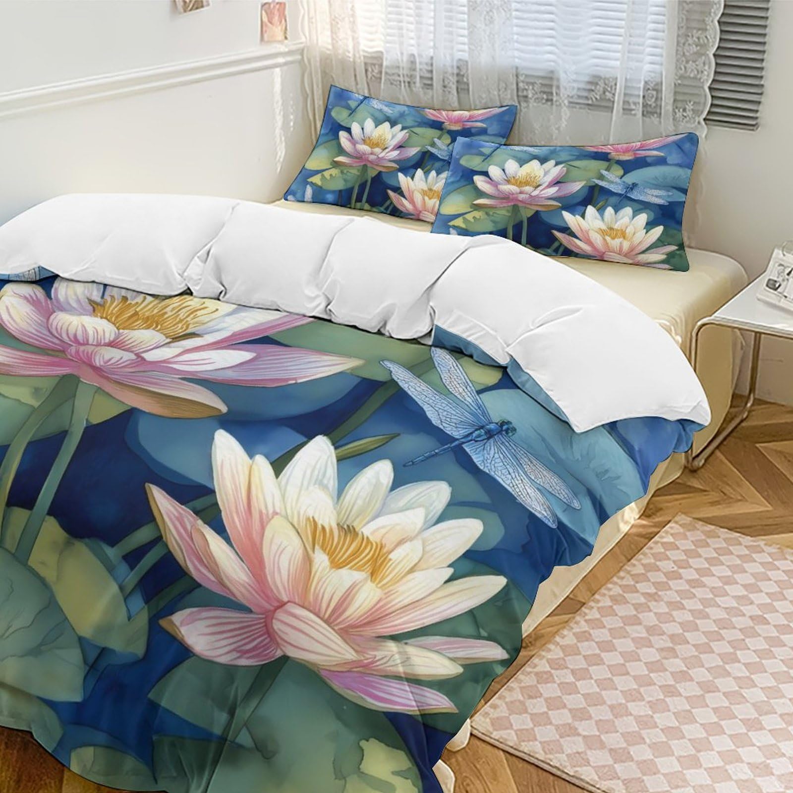 Parure de lit 3 pièces au fini aquarelle chic, linge de lit premium toutes saisons