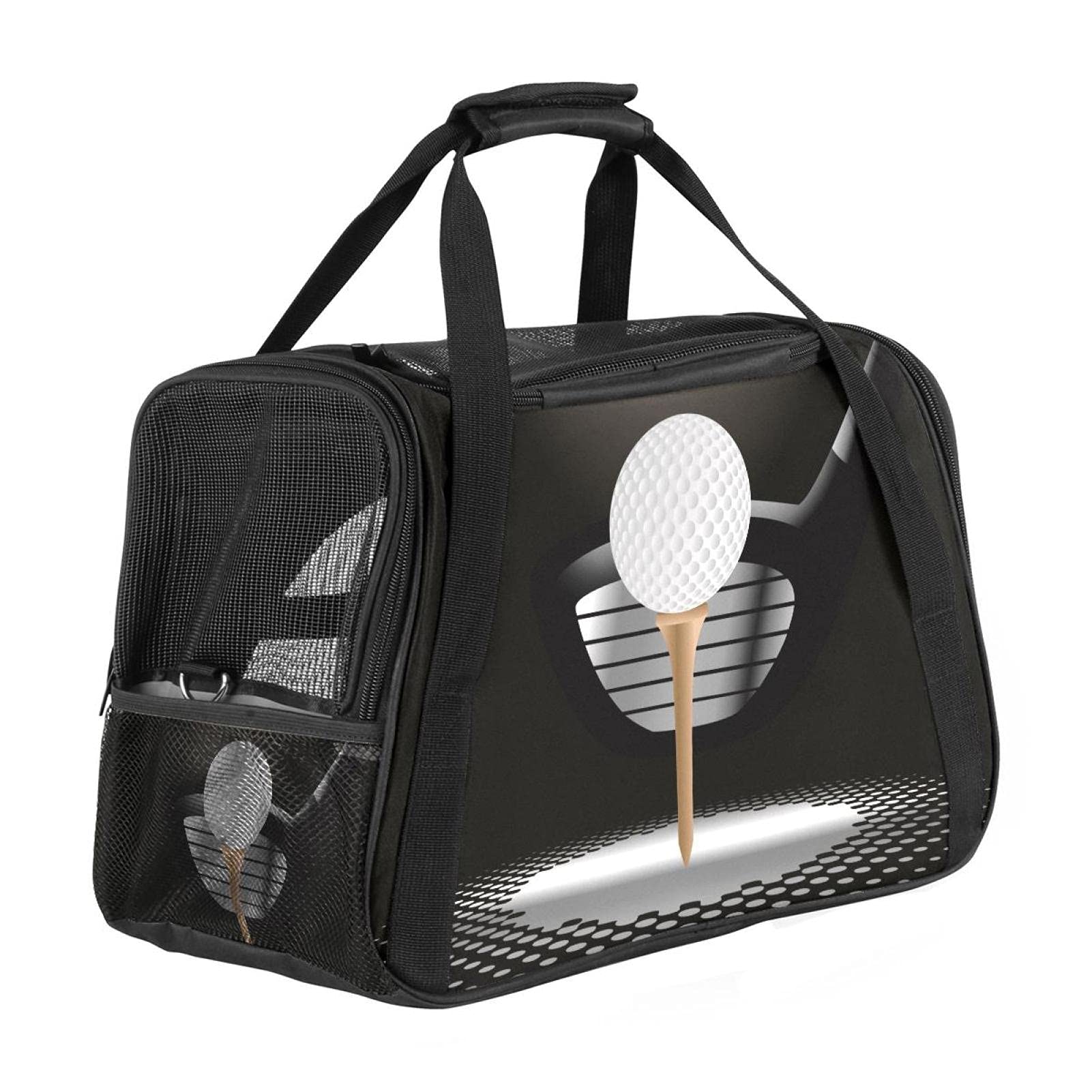 Tragetasche für Haustiere, Golfball auf Tee mit Schläger im Scheinwerfer-Illustration, weiche Seiten, Haustier-Tragetasche, für Katzen, Hunde, Welpen, bequem, tragbar, faltbar, für Fluggesellschaften