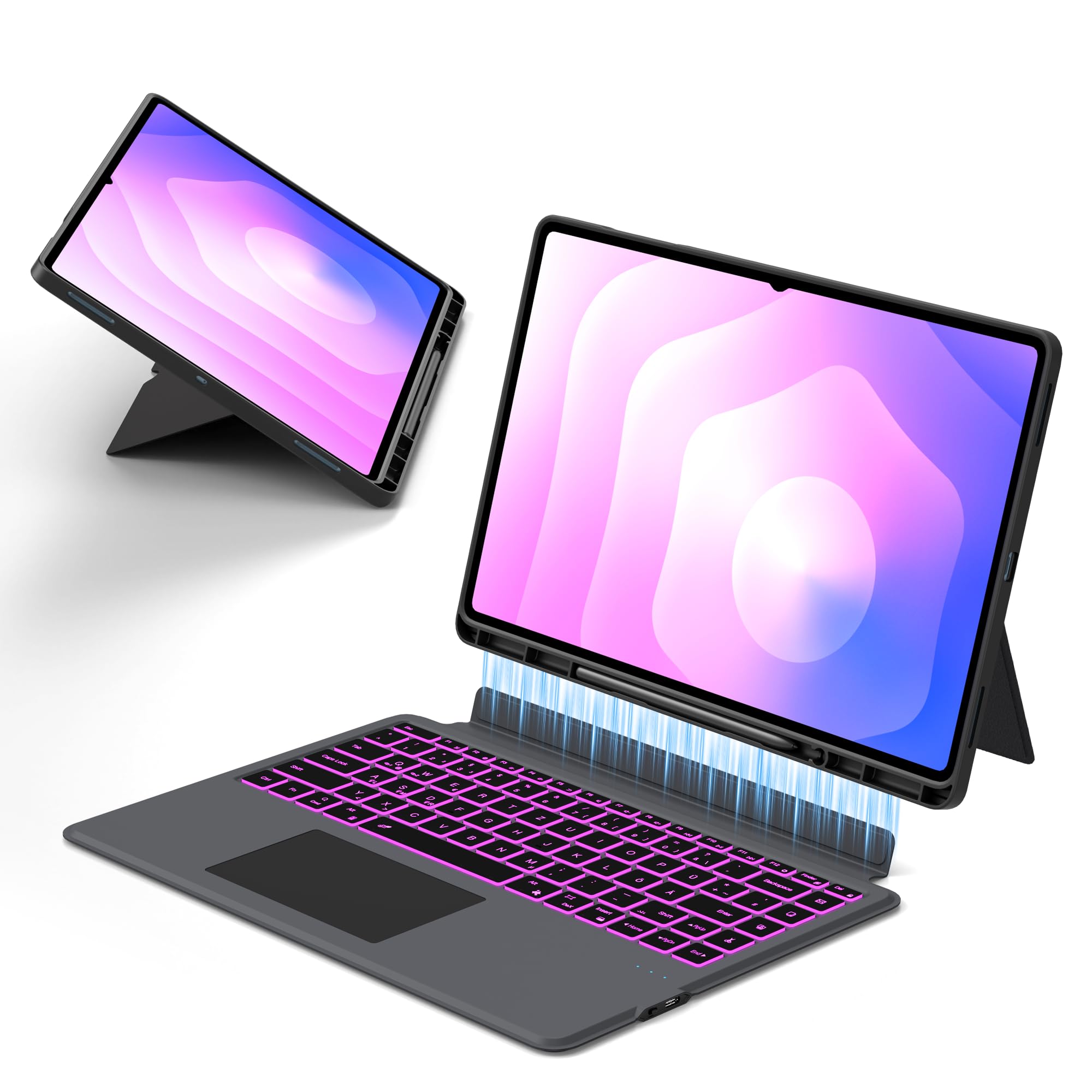 für Samsung Galaxy Tab S11 Ultra/S10 Ultra/S9 Ultra/S8 Ultra 14.6 Zoll Hülle mit Tastatur :Deutsches QWERTZ-Layout Tastatur mit Ai Key | 7-Farbige Beleuchtung Touchpad Tastaturen Hülle mit Touchpad