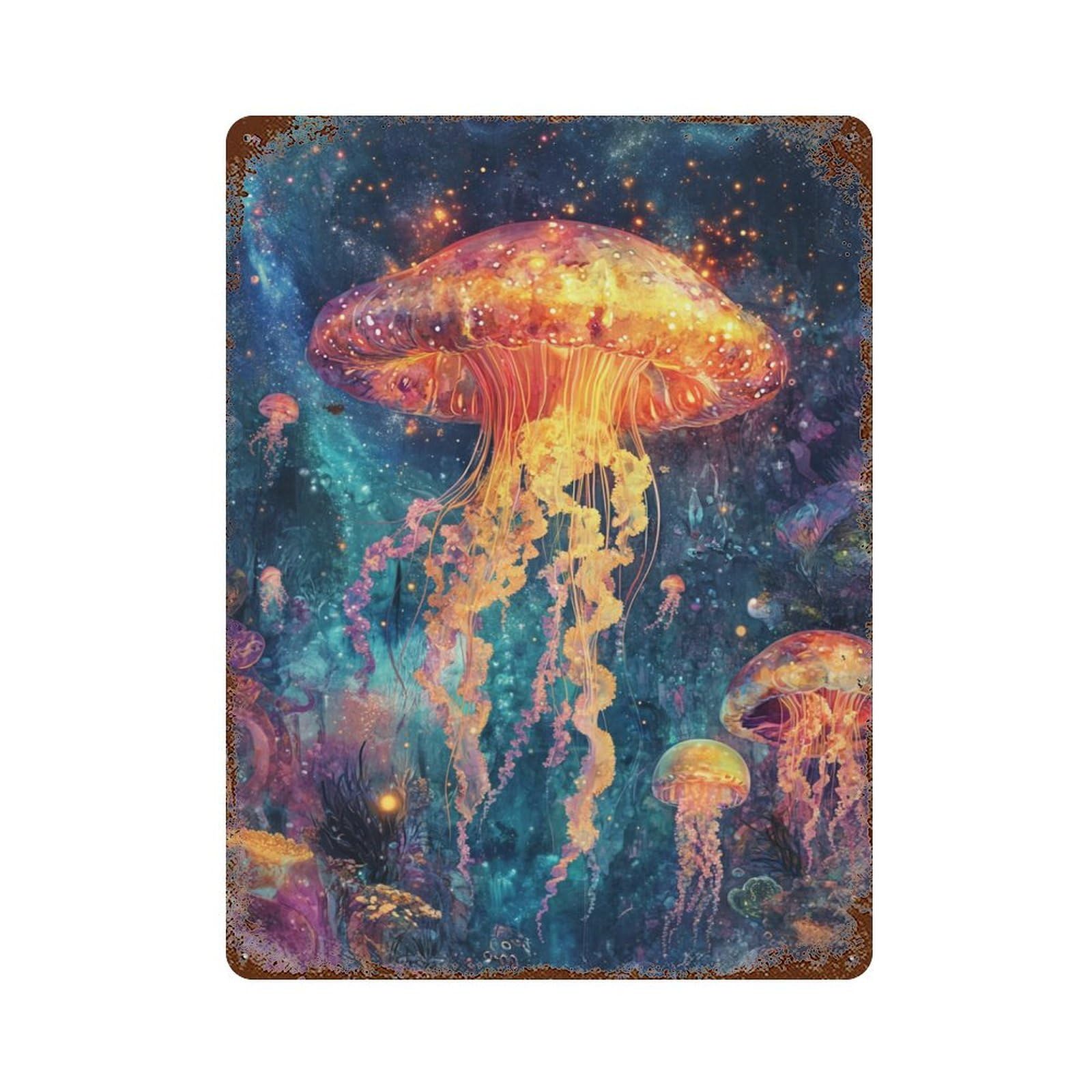 Garage Style Underwater Jellyfish Paradise Distressed Metal Wall Sign 15.7"x11.8", Classic Wall Plaque for Bar And Workshop