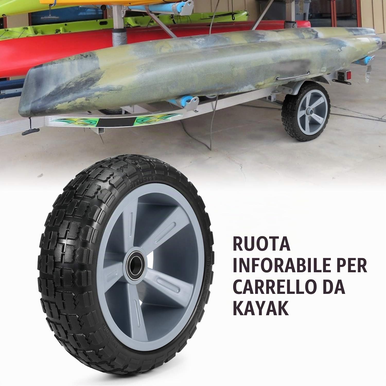 Ejoyous Ruota per Carrello per Kayak da 10 Pollici Antiforatura in TPU e Nylon con Portata di 150 kg, Ruota di Ricambio per Carrello per Kayak Universalmente Adatta per Barca, Kayak,