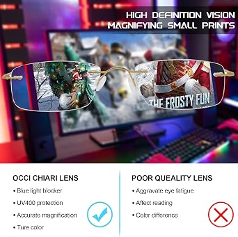 OCCI CHIARI Blue Light Blocking Reading Glasses for Men Titanium Frameless Readers Lightweight