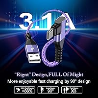 Vista 2 de Cable USB tipo C de 6 pies, 3 unidades de cable de carga rápida en ángulo recto, cable de carga USB C de 3.1 A para iPhone 17 16 15 Samsung Galaxy