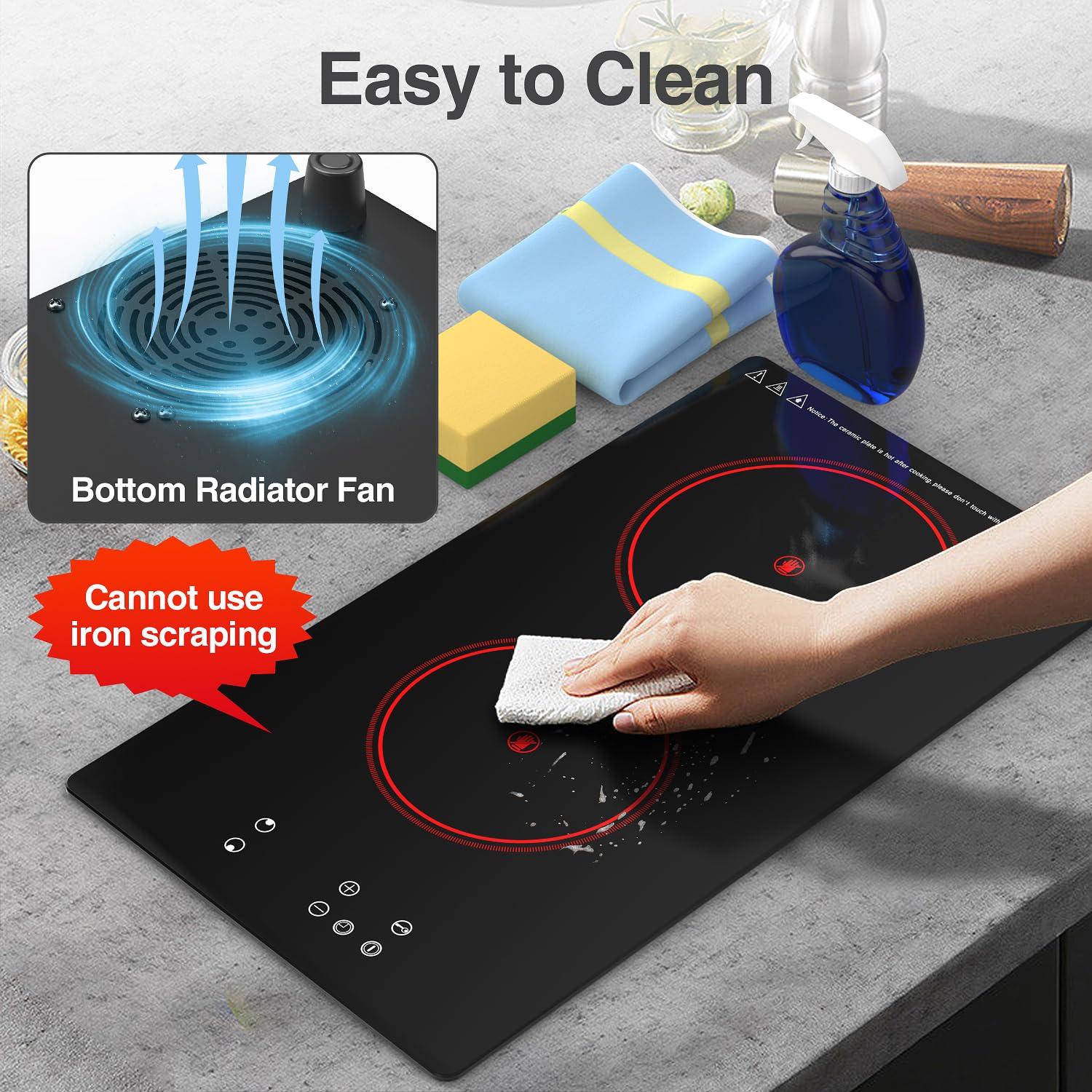 Cocina eléctrica, estufa eléctrica incorporada y de encimera, quemador eléctrico de 2100 W 110 V, 9 niveles de calefacción, temporizador y bloqueo de seguridad para niños, control táctil con 7